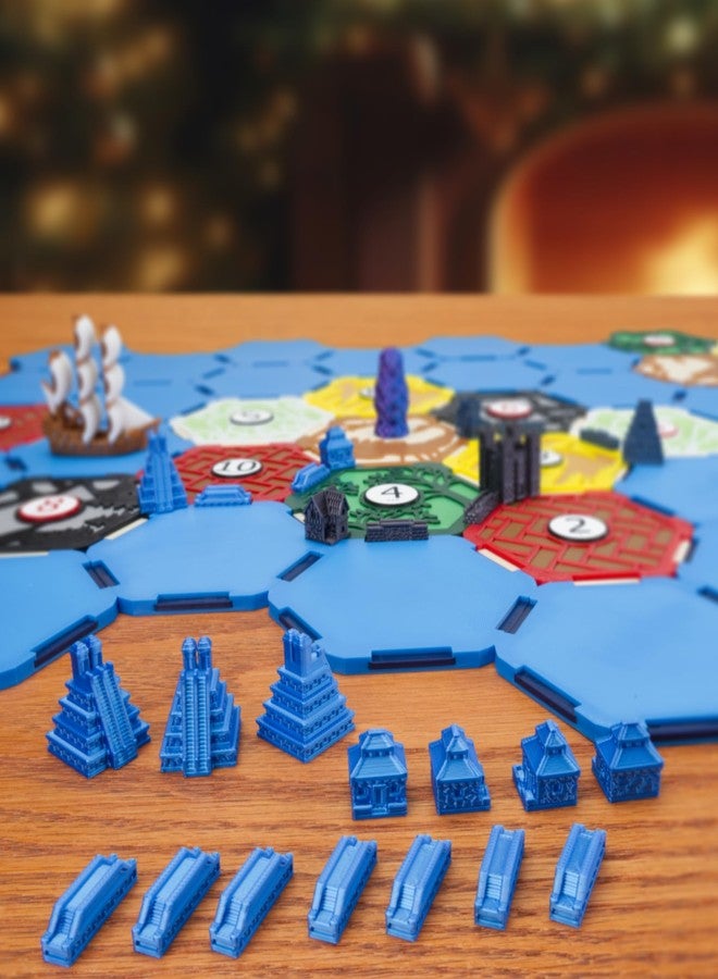 BKPrint3D Custom Civilizations for Catan Board Game | Replacement Player Sets | Settlers Pieces | Base Cities Settlements Roads | 3D Printed | (Aztec Base Set) - Image 2